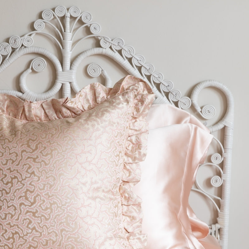 Coral Fern Silk Square Cushion - Pink