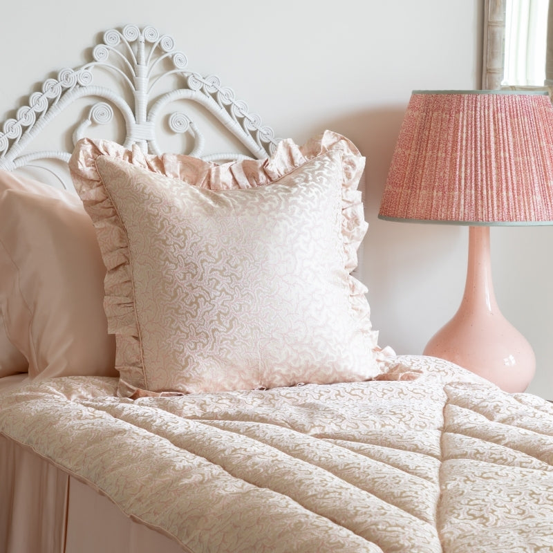 Coral Fern Silk Square Cushion - Pink