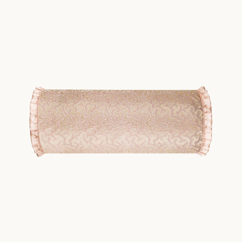 Coral Fern Silk Bolster Cushion - Pink