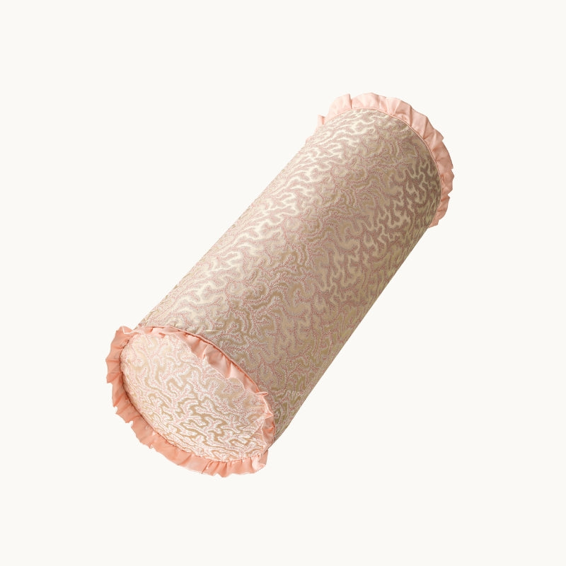 Coral Fern Silk Bolster Cushion - Pink