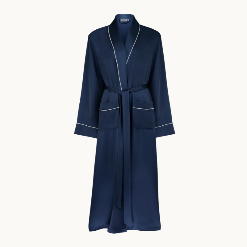 Woman's Silk Dressing Gown - Navy