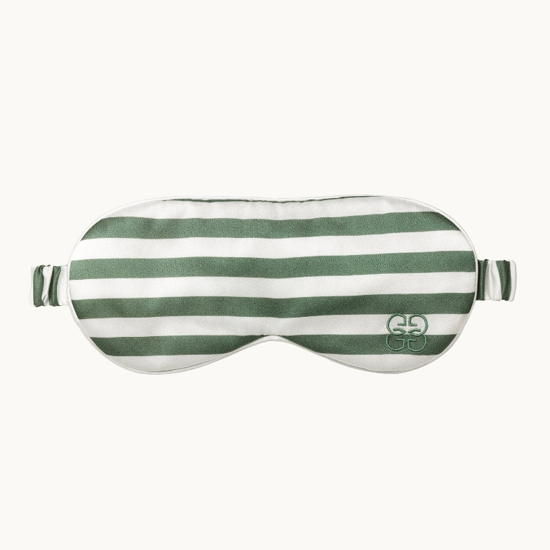 New Silk Travel Eye Mask - Green & Ivory Stripe
