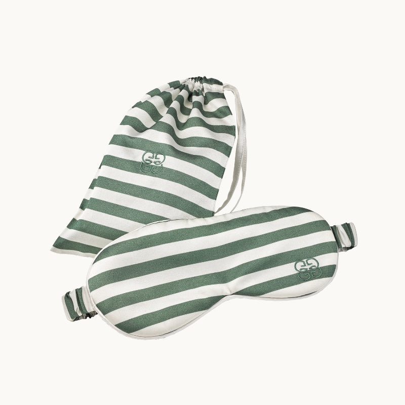 New Silk Travel Eye Mask - Green & Ivory Stripe