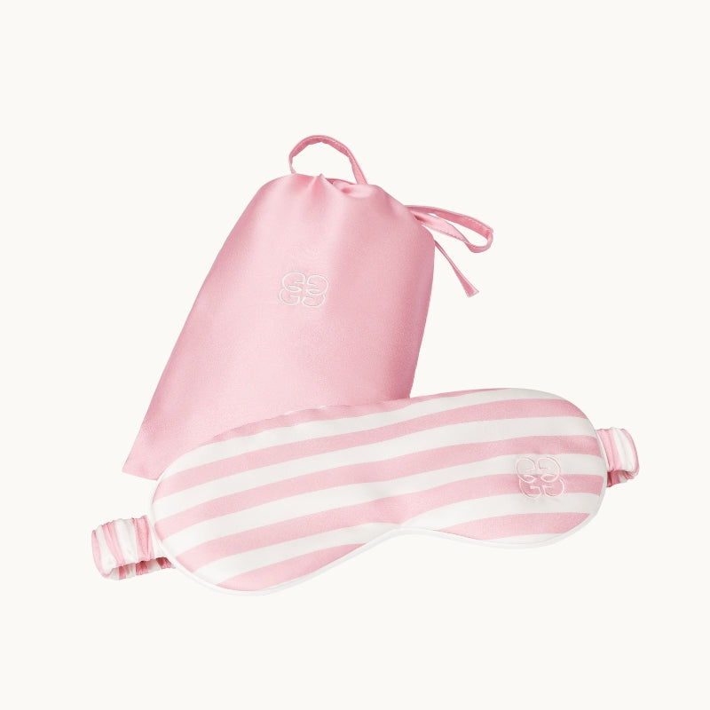 Silk Travel Eye Mask - Pink & Ivory Stripe