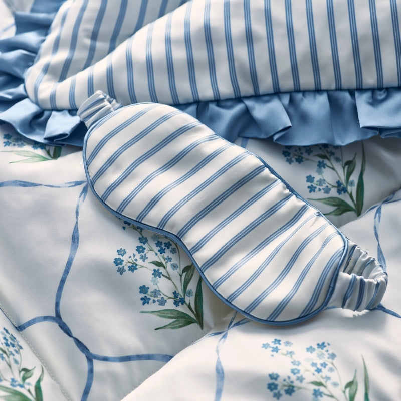 Ticking Summerhill Blue Silk Eye Mask