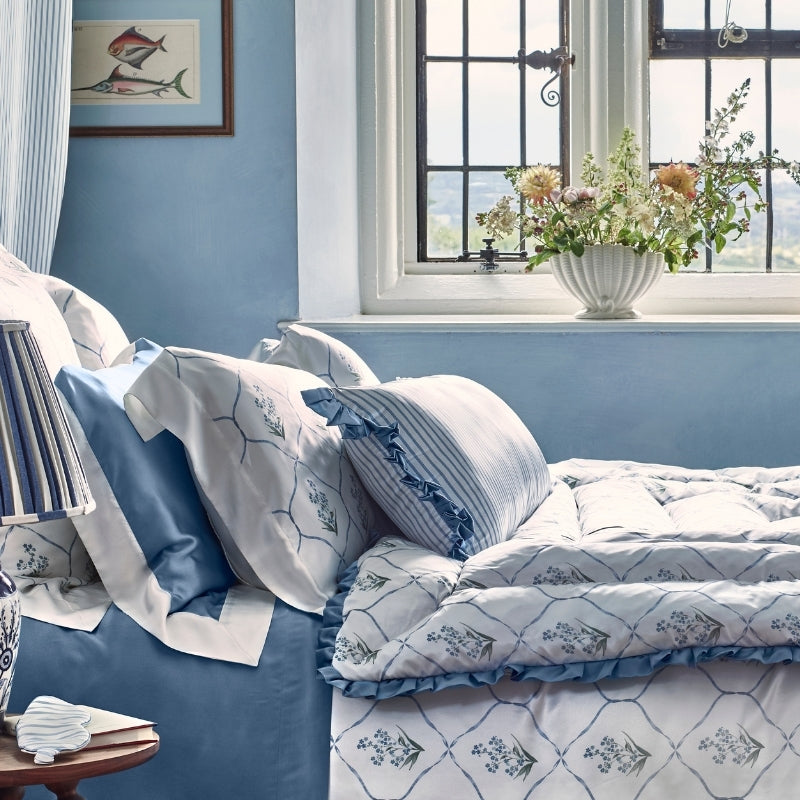 Ticking Summerhill Blue Silk Eye Mask