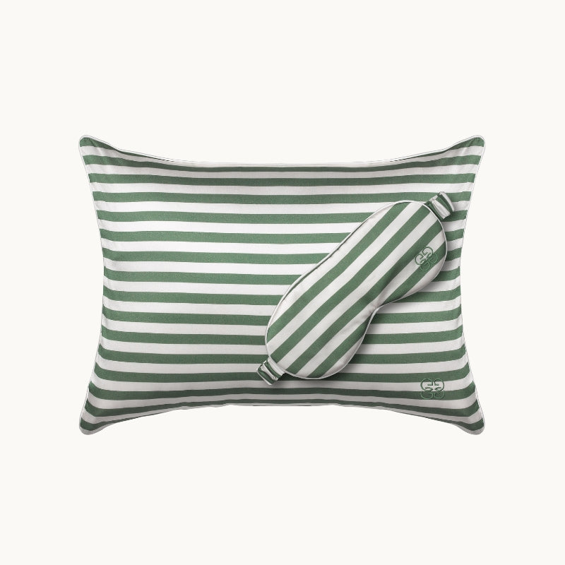 New Silk Travel Pillow - Green & Ivory Stripe