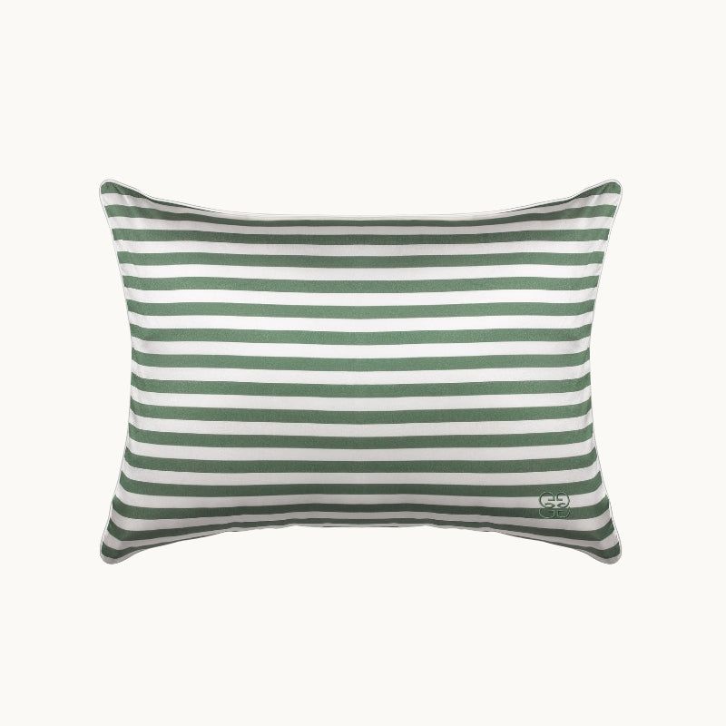 New Silk Travel Pillow - Green & Ivory Stripe