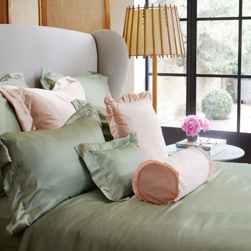 Coral Fern Silk Bolster Cushion - Pink
