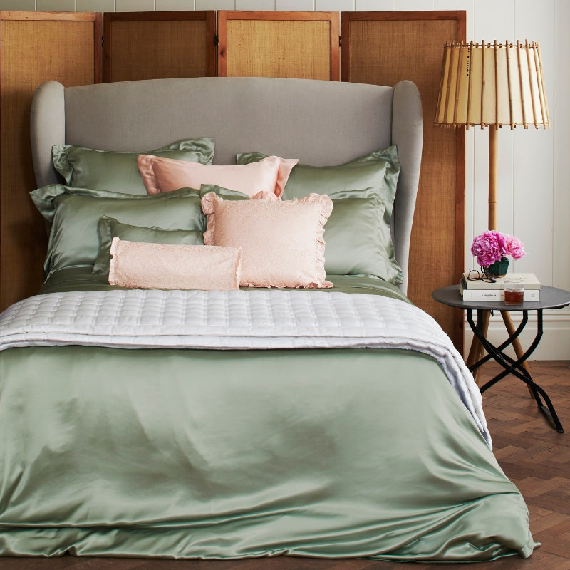 Coral Fern Silk Bolster Cushion - Pink