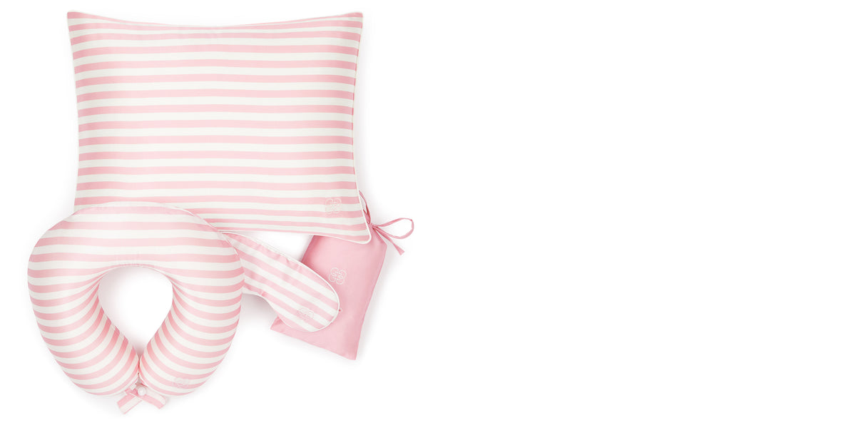 Silk Travel Neck Pillow Pink & Ivory Stripe Gingerlily London