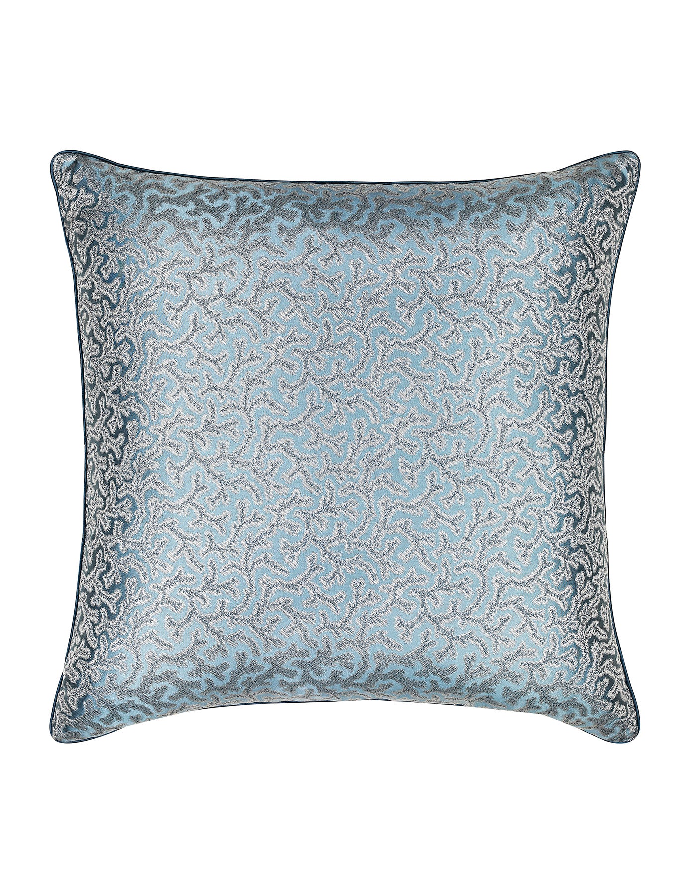 Coral Fern Silk Square Cushion Piped Finish - Blue