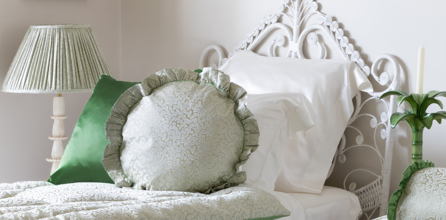 Coral Fern Silk Round Cushion - Green