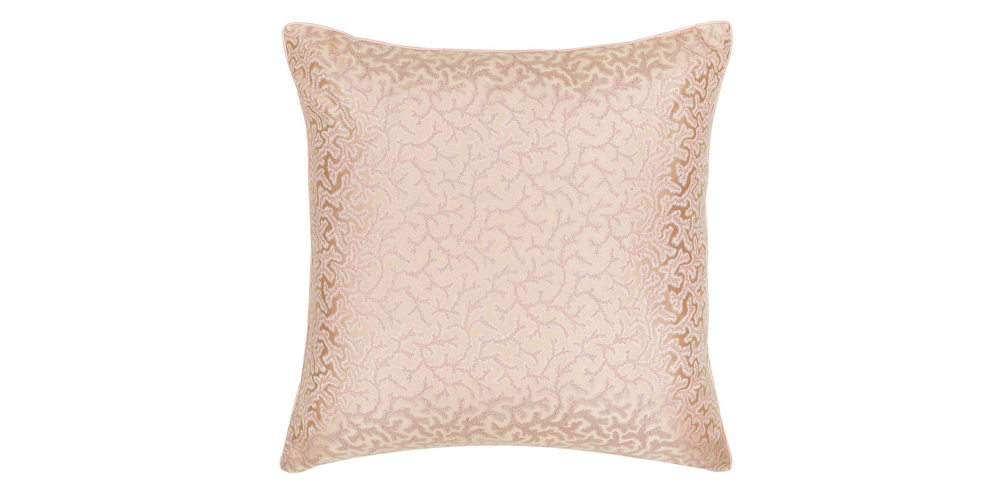 Coral Fern Silk Square Cushion Piped Finish - Pink