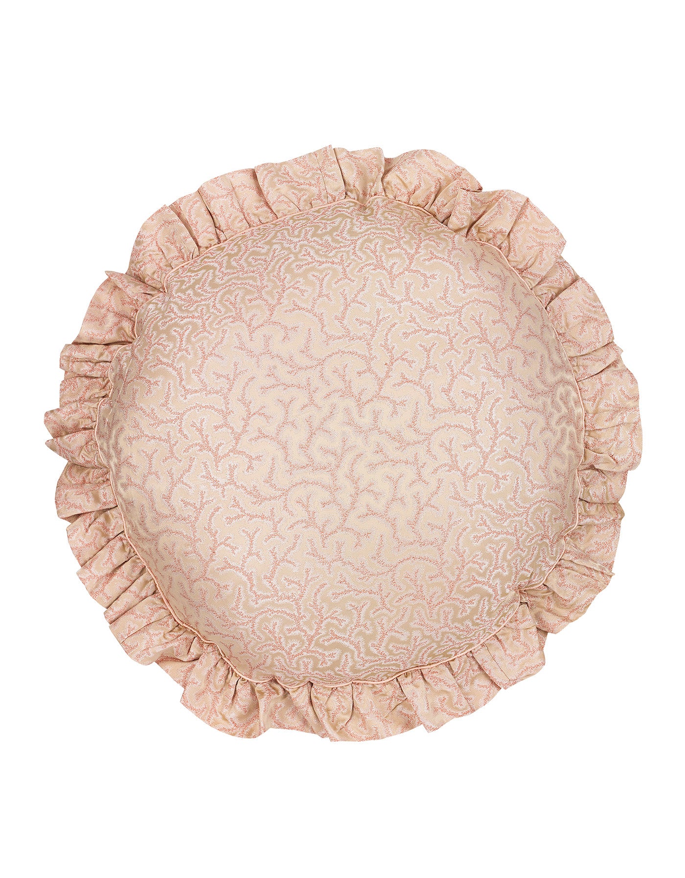 Coral Fern Silk Round Cushion - Pink