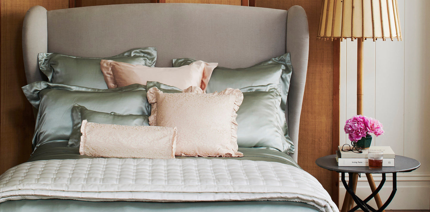 Coral Fern Silk Square Cushion Piped Finish - Pink