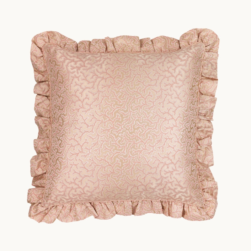 Coral Fern Silk Square Cushion - Pink