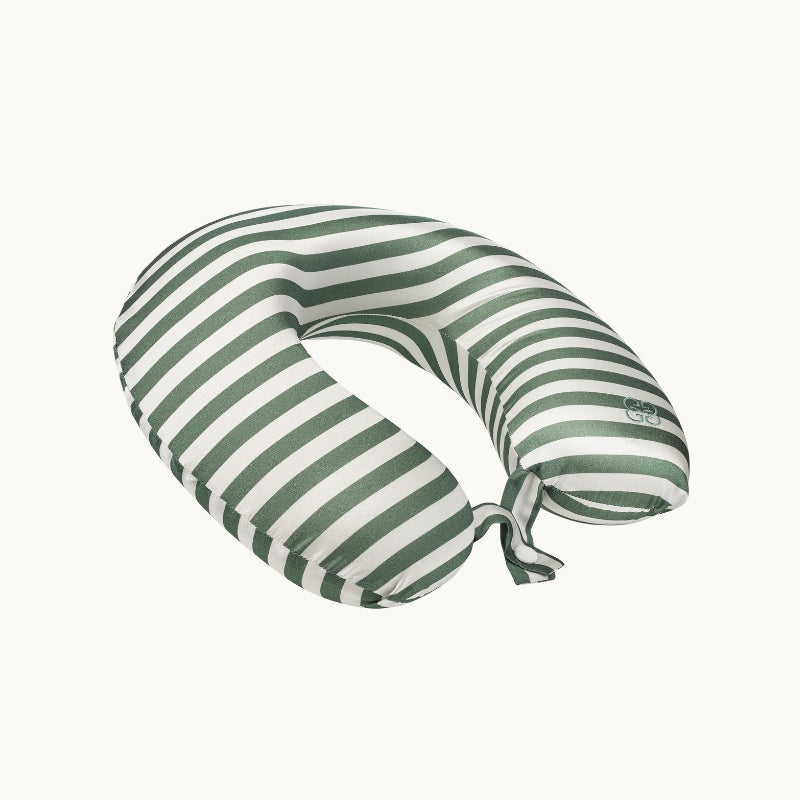 New Silk Travel Neck Pillow - Green & Ivory Stripe