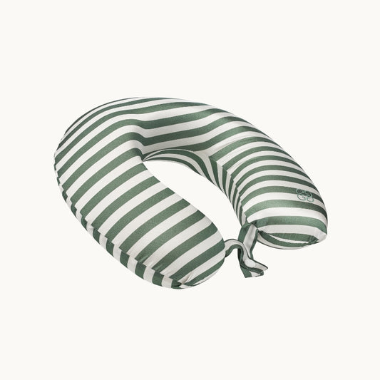 New Silk Travel Neck Pillow - Green & Ivory Stripe