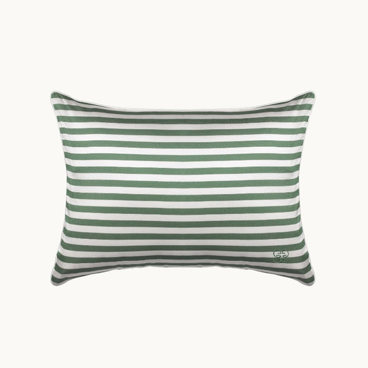 New Silk Travel Pillow - Green & Ivory Stripe