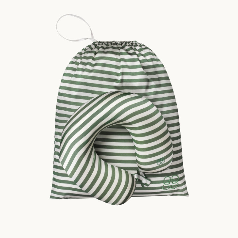 New Silk Travel Neck Pillow - Green & Ivory Stripe