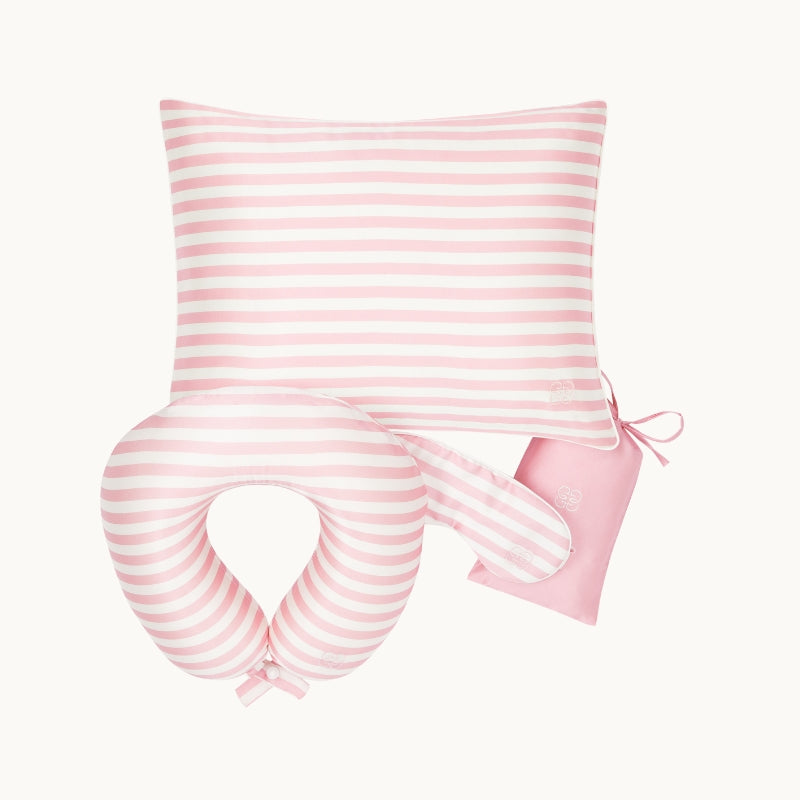 Silk Travel Eye Mask - Pink & Ivory Stripe