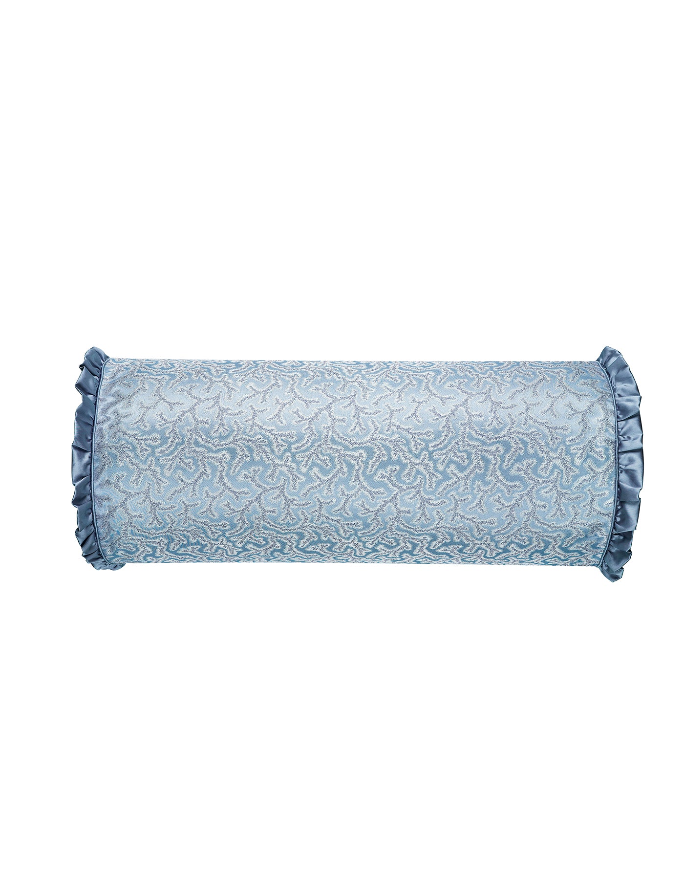 Coral Fern Silk Bolster Cushion - Blue