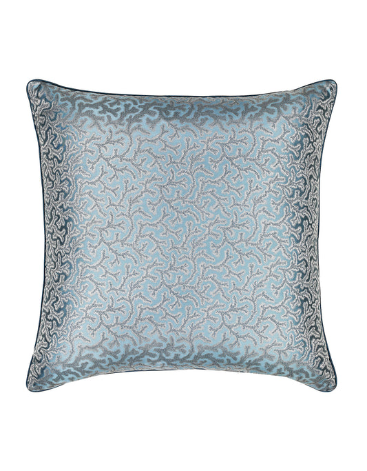 Coral Fern Silk Square Cushion Piped Finish - Blue