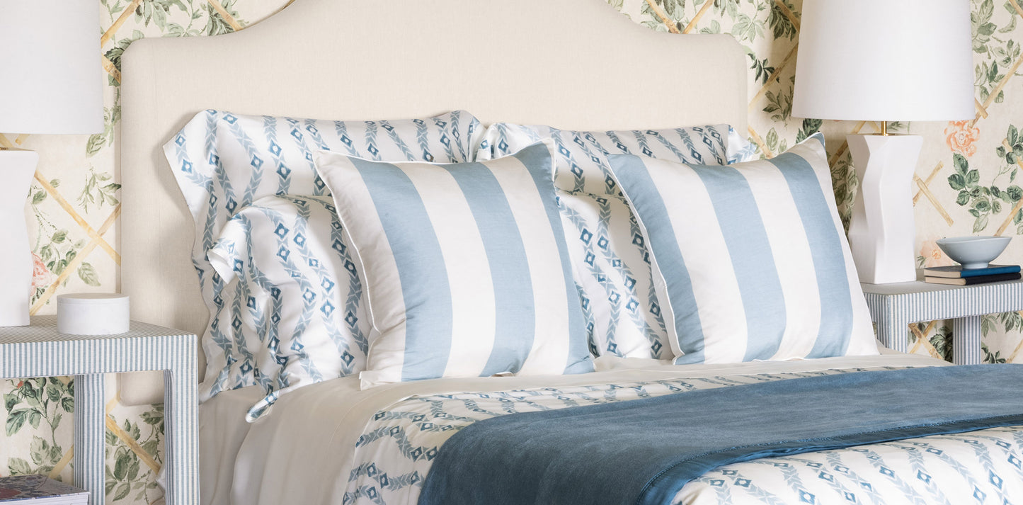 New - Cary Silk Square Cushion Piped Finish - Blue