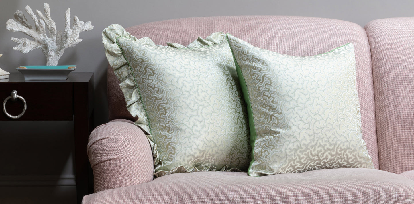 Coral Fern Silk Square Cushion - Green