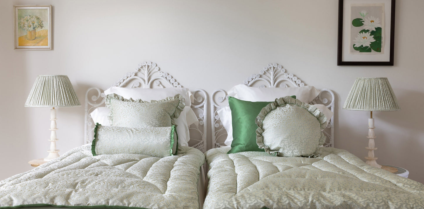 Coral Fern Silk Square Cushion - Green