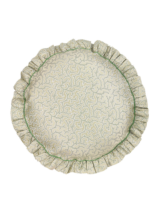 Coral Fern Silk Round Cushion - Green