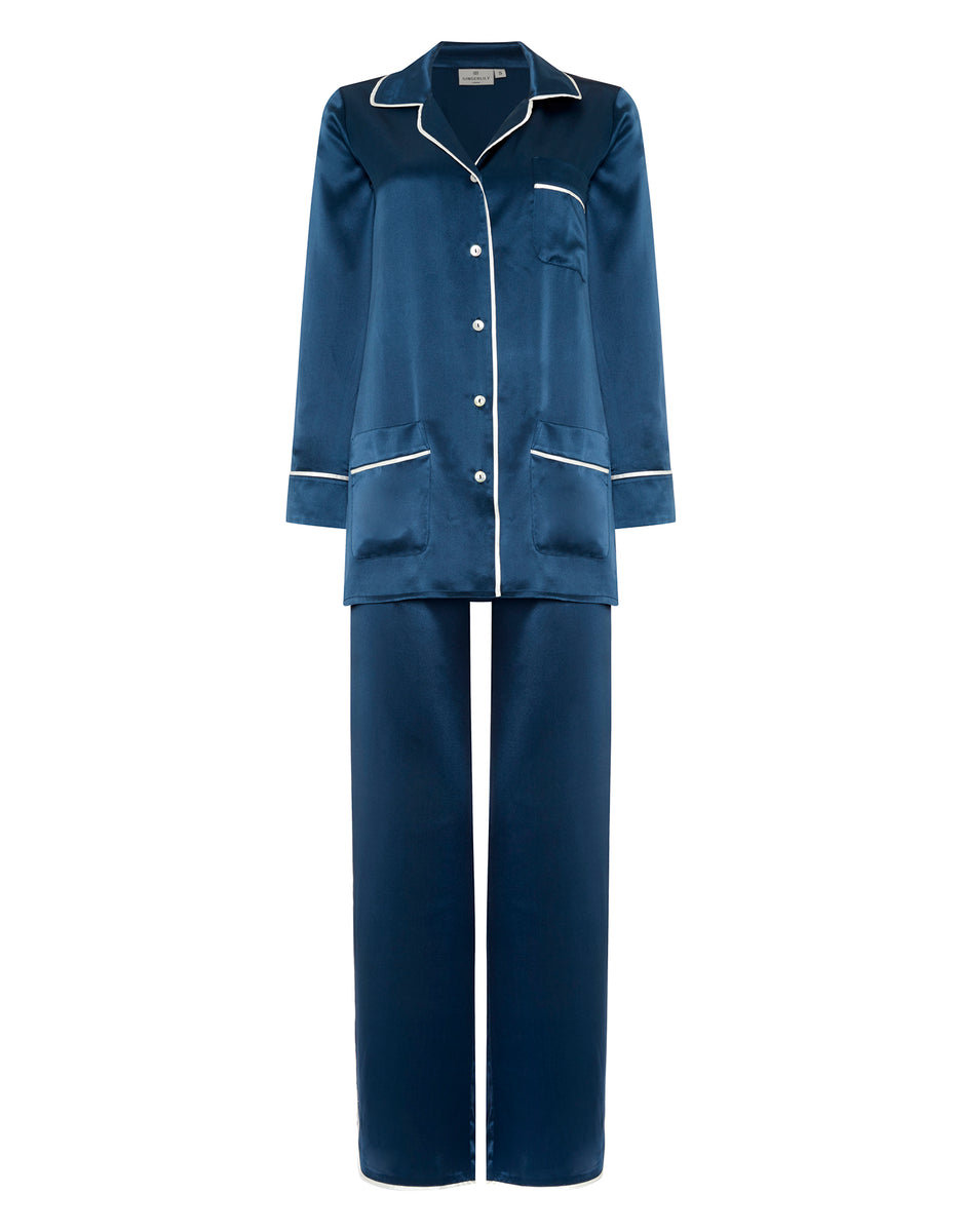 Navy Silk Pajamas | Blue Silk Pajamas for Women | Gingerlily ...